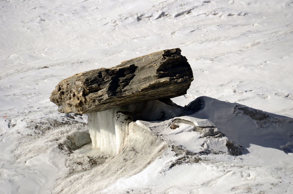 07 Large Rock Precariously Balanced On A Small Glacier Outcrop On Chhonbardan Glacier From Between Dhaulagiri Base Camp And Glacier Camp Around Dhaulagiri 